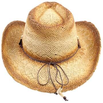 Classic Straw Cowboy Cowgirl Hat Western Outback Wide Brim - M