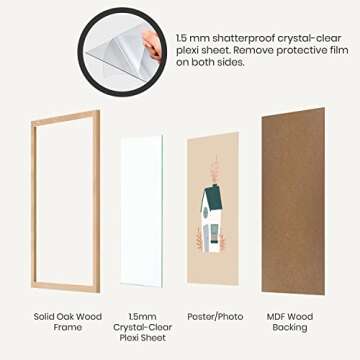 Opposite Wall - 11x14 in - Natural Solid Oak Wood Picture Frame - Lightweight, Versatile & Shatterproof - Wall Hanging Poster or Photo Frame - Wall Decor for Office, Gallery & Home