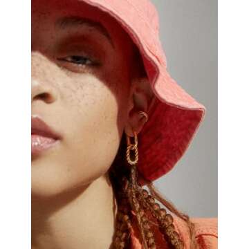 Misearo Gold Dangle Earrings for Women, Trendy Small 14K Gold Plated Square Link Twisted Huggie U-sh...