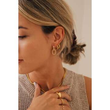 Misearo Gold Dangle Earrings for Women, Trendy Small 14K Gold Plated Square Link Twisted Huggie U-shaped Hoop Earrings Tiny Dangling Earrings Jewelry Gifts for Women Teen Girls