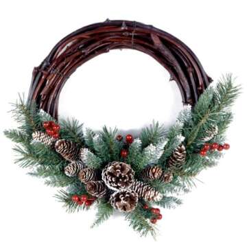 National Tree Company Artificial Christmas Wreath, Green, Grapevine, White Lights, Decorated with Pi...
