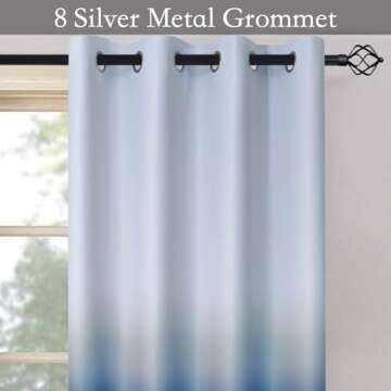 SimpleHome Ombre Room Darkening Curtains for Boys Bedroom, Light Blocking Gradient Grey White to Blu...