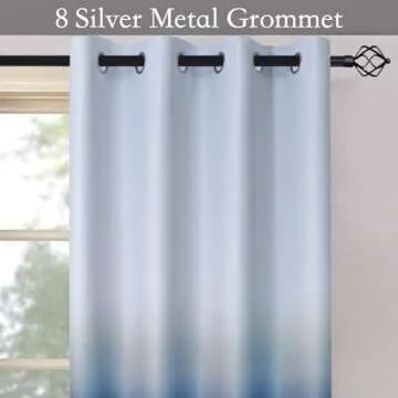 SimpleHome Ombre Room Darkening Curtains for Boys Bedroom, Light Blocking Gradient Grey White to Blu...