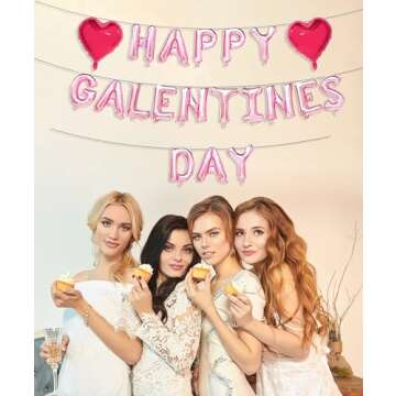 Elegant Happy Galentine's Day Party Supplies - Rose Gold Balloons & Hearts