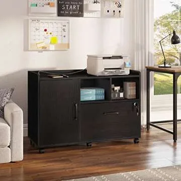 Rolanstar File Cabinet with Charging Station, Mobile Lateral Filing Cabinet with Locking Drawer, Pri...