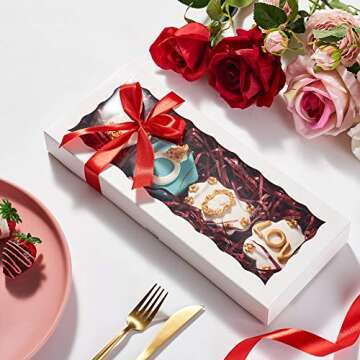 JCXPACK 24PCS 12 x 5 x 1.5 inches Auto-Popup One Piece Premium Macaron Boxes for 12, Cookie Boxes for Gift Giving, Bakery Box for Holiday Cookie Gift Sets