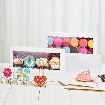 JCXPACK 24PCS 12 x 5 x 1.5 inches Auto-Popup One Piece Premium Macaron Boxes for 12, Cookie Boxes for Gift Giving, Bakery Box for Holiday Cookie Gift Sets