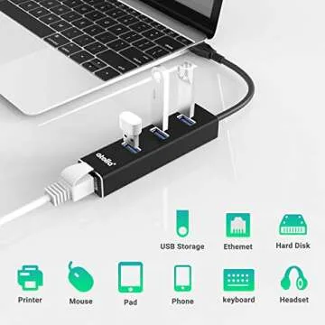 USB 3.0 Hub Ethernet with USB C Adapter, 3 Port USB 3.0 Splitter Gigabit Ethernet Hub + USB C HUB Network RJ45 1000Mbps USB Extender
