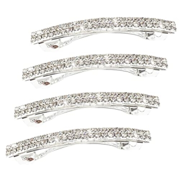 Small Sparkly Rhinestone Bling Hair Clips Silver Metal rectangular Spring Hair Barrettes Hair Access...