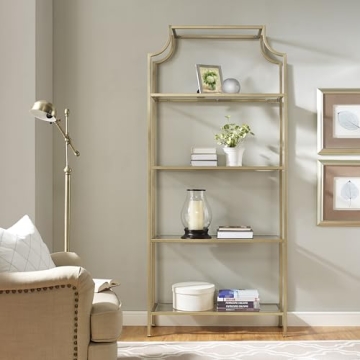 Crosley Furniture Aimee Bookshelf with Glass Shelves, Bookcase Storage, Gold and Glass