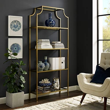 Crosley Furniture Aimee Bookshelf with Glass Shelves, Bookcase Storage, Gold and Glass