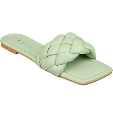 CLOVERLAY Yara Women's Square Open Toe Slides - Eco-Friendly Braided Sandals