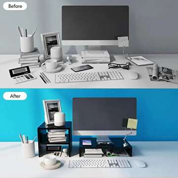 LORYERGO Monitor Stand - Monitor Stand Riser with 2 Tier Shelf, Desktop Organizer, Computer Monitor Stand for Screen, Laptop, Printer, Bookshelf for Home & Office