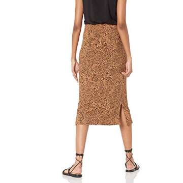Amazon Essentials Women's Pull-On Knit Midi Skirt (Available in Plus Size), Dark Camel Leopard, Medi...