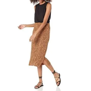 Amazon Essentials Women's Pull-On Knit Midi Skirt (Available in Plus Size), Dark Camel Leopard, Medium