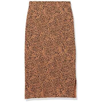 Amazon Essentials Women's Pull-On Knit Midi Skirt (Available in Plus Size), Dark Camel Leopard, Medium