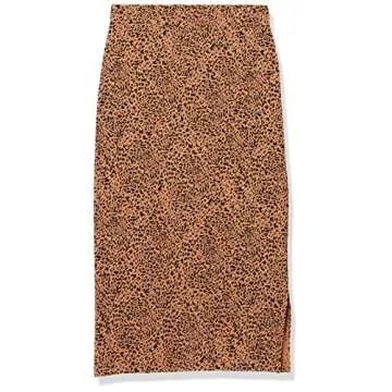 Amazon Essentials Women's Pull-On Knit Midi Skirt (Available in Plus Size), Dark Camel Leopard, Medium