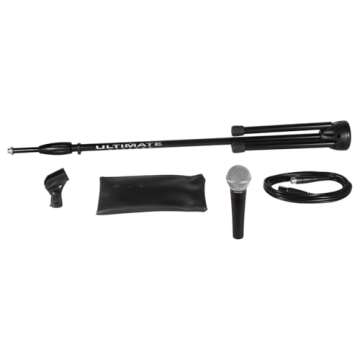 Shure SM58 Pro XLR Dynamic Microphone Stage Performance Kit with 15-Foot XLR-XLR Cable, Stand, A25D ...
