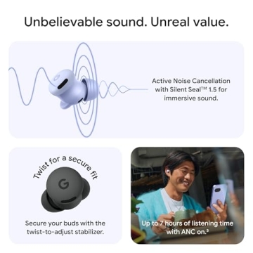 Google Pixel Buds 2a - Wireless Bluetooth Earbuds with Active Noise Cancellation and Transparency Mo...
