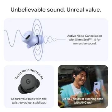 Google Pixel Buds 2a - Wireless Bluetooth Earbuds with Active Noise Cancellation and Transparency Mo...