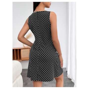 RoseSeek Women's Polka Dots V Neck Tank Dress Sleeveless Summer A Line Dresses Sexy Mini Dress Black...