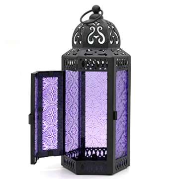 CVHOMEDECO. Decorative Candle Lantern Moroccan Lanterns Vintage Black Metal Lantern Holder for Home ...