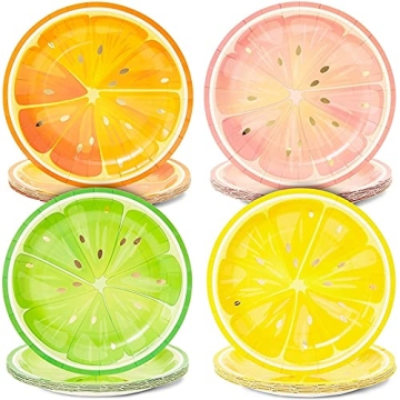 Citrus Party Plates with Gold Foil - 48 Pack