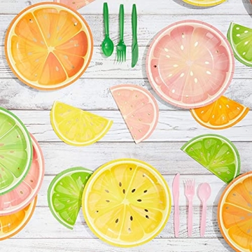 Citrus Party Plates with Gold Foil - 48 Pack