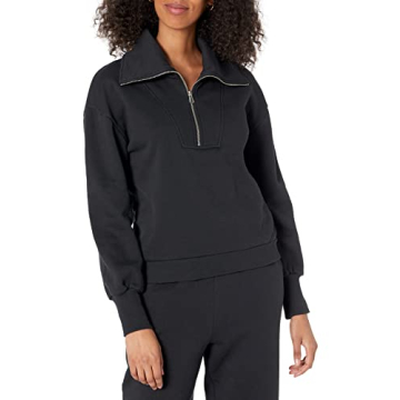 The Drop Women's Hayley Half Zip Fleece Sweatshirt, Black, L