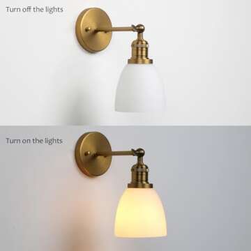 Pathson Industrial Wall Sconce Lighting with Milk White Glass, Rustic Vintage Style Wall Vanity Ligh...