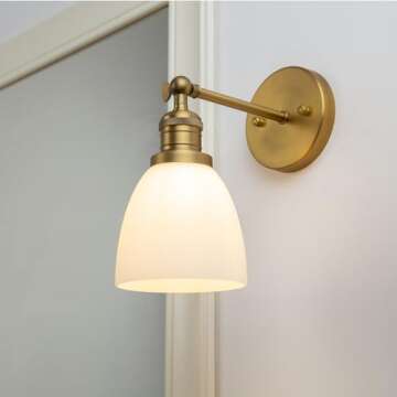 Pathson Industrial Wall Sconce Lighting with Milk White Glass, Rustic Vintage Style Wall Vanity Light Fixture for Living Room Bedroom Bathroom Modern Kitchen Lamp