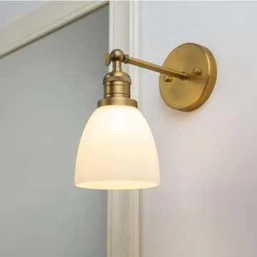 Pathson Industrial Wall Sconce Lighting with Milk White Glass, Rustic Vintage Style Wall Vanity Light Fixture for Living Room Bedroom Bathroom Modern Kitchen Lamp