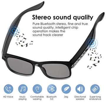 GELETE Bluetooth Smart Sunglasses for Music & Calls