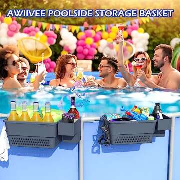 Awiivee Poolside Storage Basket with Cup Holder - Perfect for Organizing Your Pool Gear