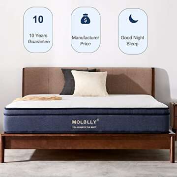 Molblly Full Mattress, 12 inch Hybrid Full Size Infused Memory Foam and Pocket Spring Mattress for Sleep & Pressure Relief, Medium Firm Mattresses, Blue 54"x75"x12"