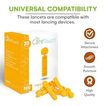 Care Touch Lancets for Diabetes Testing - 30 Gauge Diabetic Lancets for Blood Testing and Glucose Testing - Fits Most Lancing Devices - Sterile, Single Use 30g Blood Sugar Lancets - 300 count