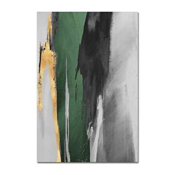 Abstract Green and Gold Canvas Wall Art Geometric Abstract Painting Dark Green Painting for Walls La...