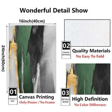 Abstract Green and Gold Canvas Wall Art Geometric Abstract Painting Dark Green Painting for Walls Large Minimalist Abstract Art Green and Gold Posters for Living Room Bedroom Decor 16x24inch No Frame