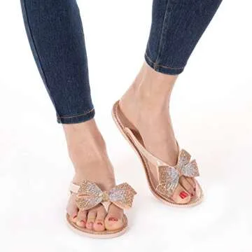 Stylish Mtzyoa Women Flip Flops with Bling Bow