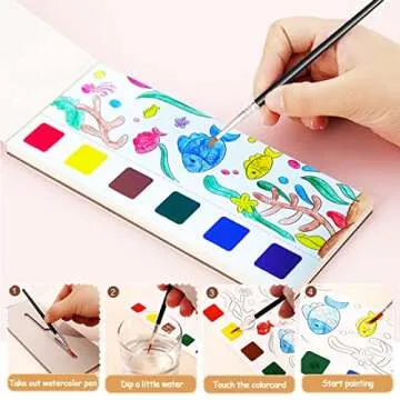 JUNQIU Watercolor Coloring Books for Kids Ages 4-8, Pocket Watercolor Painting Book for Toddlers, Arts and Crafts for Girls Boys, Water Colors Paint Kids