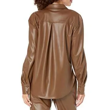 The Drop Women's @lisadnyc Faux Leather Long Shirt Jacket, Coffee Bean, S