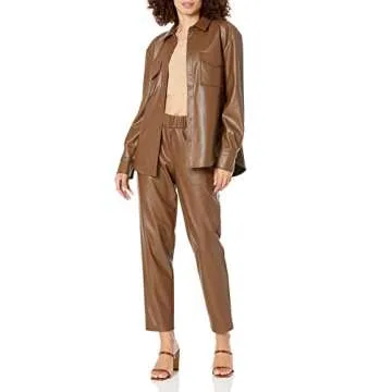 The Drop Faux Leather Long Shirt Jacket for Women