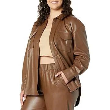The Drop Faux Leather Long Shirt Jacket for Women