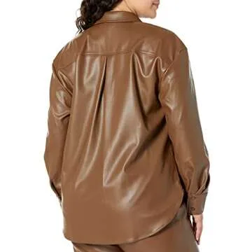 The Drop Faux Leather Long Shirt Jacket for Women