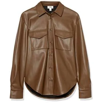 The Drop Faux Leather Long Shirt Jacket for Women