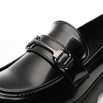 Vera Creation Women's Chunky Platform Loafers with Chain or Buckle Patent Leather Casual Business Wo...