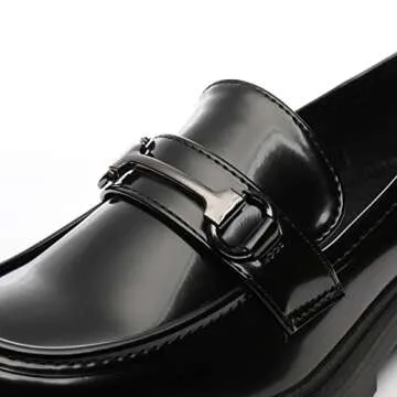 Vera Creation Women's Chunky Platform Loafers with Chain or Buckle Patent Leather Casual Business Wo...