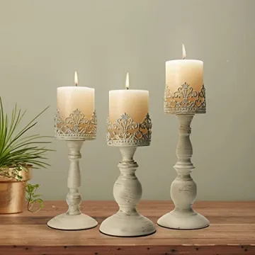 Vintage Gothic Candle Holders Set of 3- Distressed Metal