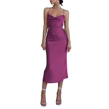 LYANER Women's Satin Cowl Neck Dress for Special Occasions