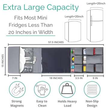Mini Fridge Organizers and Storage - College Dorms Must Haves - Large Pockets with Dividers Holds Pantry Goods, Utensils, Paper Towel, Plastic Wrap Ideal Mini Fridge Shelf for Dorm and Office (Grey)…